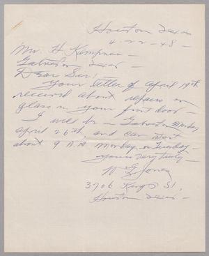 [Letter from N. G. Jones to I. H. Kempner, April 22, 1948]