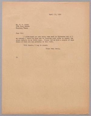 [Letter from Isaac H. Kempner to W. G. Jones, April 19, 1948]