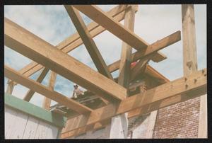 Primary view of object titled '[Photograph of The Incomplete Roof of The Dr. Pepper Museum]'.