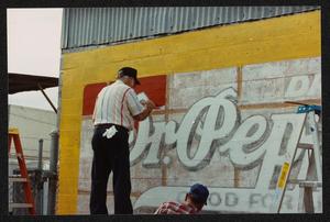 Primary view of object titled '[C. B. Morgan Restoring Mural]'.