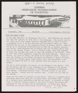 United Orthodox Synagogues of Houston Bulletin, September 1983
