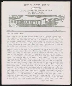 United Orthodox Synagogues of Houston Newsletter, June 1984