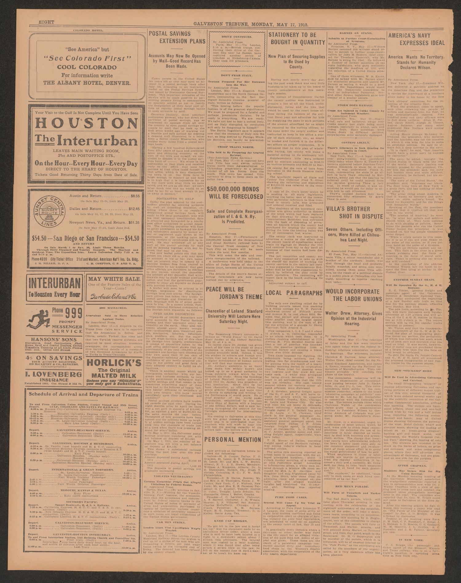 Galveston Tribune. (Galveston, Tex.), Vol. 35, No. 147, Ed. 1 Monday, May 17, 1915
                                                
                                                    [Sequence #]: 8 of 12
                                                