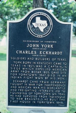 Primary view of object titled '[Historical Marker for John York and Charles Eckhardt]'.