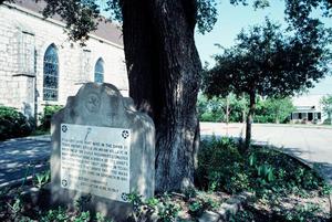 Primary view of object titled '[Sign Commemorating Historic Mass]'.
