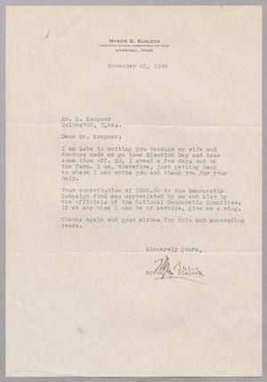 [Letter from Myron G. Blalock to I. H. Kempner, November 22, 1944]