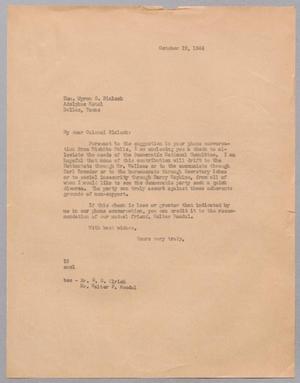 [Letter from I. H. Kempner to Myron G. Blalock, October 19, 1944]