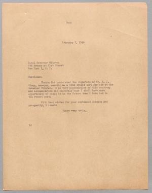 [Letter from I. H. Kempner to the Hotel Governor Clinton, February 7, 1944]