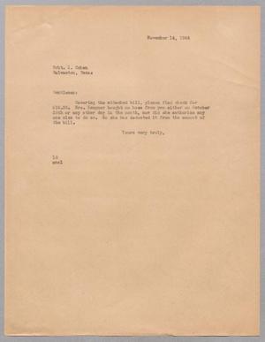 [Letter from I. H. Kempner to Robt. I. Cohen, November 14, 1944]