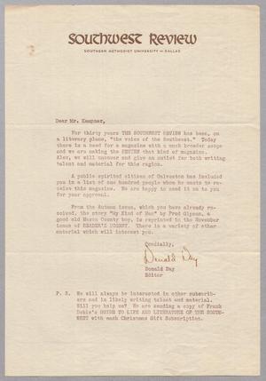 [Letter from Donald Day to I. H. Kempner, 1944~]
