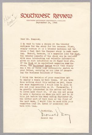 [Letter from Donald Day to I. H. Kempner, September 14, 1944]