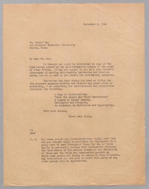 [Letter from I. H. Kempner to Donald Day, September 2, 1944]