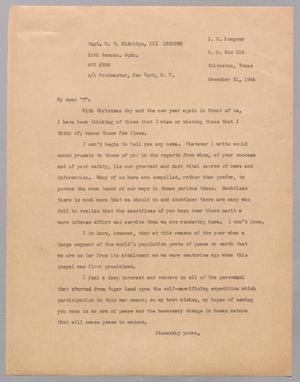 [Letter from I. H. Kempner to Capt. W. T. Eldridge, December 21, 1944]
