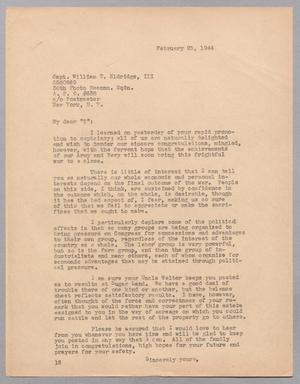 Primary view of object titled '[Letter from I. H. Kempner to Captain William T. Eldridge, III, February 25, 1944]'.