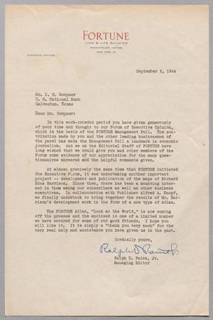[Letter from Ralph D. Paine, Jr. to I. H. Kempner, September 2, 1944]