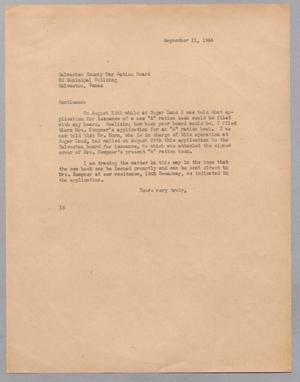 [Letter from I. H. Kempner to the Galveston County War Ration Board, September 11, 1944]