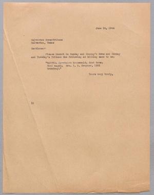 [Letter from I. H. Kempner to the Galveston News-Tribune, June 24, 1944]