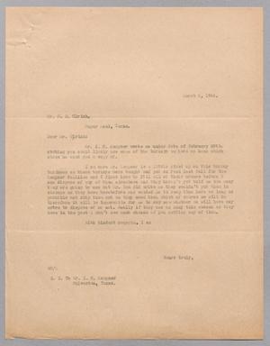 [Letter from Walter Greenwood to G. D. Ulrich, March 2, 1944]
