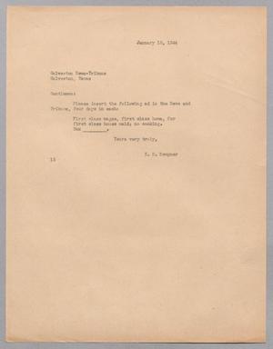 [Letter from I. H. Kempner to the Galveston News-Tribune, January 18, 1944]