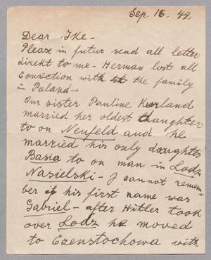 [Letter from Cowin Fanny Hanbury to I. H. Kempner, September 16, 1944]