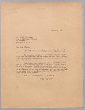 [Letter from I. H. Kempner to Sylvan C. Coleman, November 7, 1944]