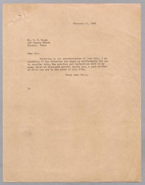 [Letter from I. H. Kempner to W. F. Hagen, February 15, 1944]