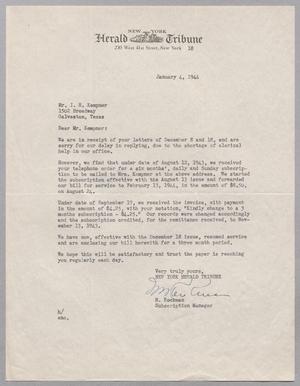 [Letter from M. Rockman to I. H. Kempner, January 4, 1944]