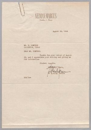 [Letter from Stanley Marcus to Isaac H. Kempner, August 24, 1944]