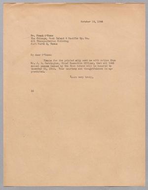 [Letter from Isaac H. Kempner to Frank O' Kane, October 18, 1944]
