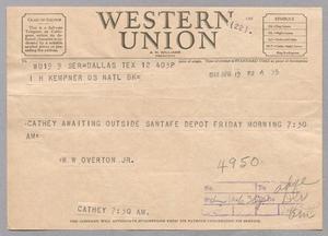 [Telegram from W. W. Overton Jr. to Isaac H. Kempner, April 12, 1944]
