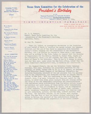 [Letter from George Waverly Briggs to I. H. Kempner, March 3, 1944]
