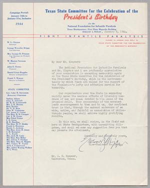 [Letter from George Waverley Briggs to I. H. Kempner, January 8, 1944]