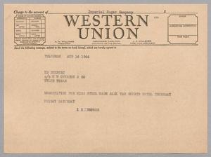 [Telegram from Isaac H. Kempner to Ed Roxbury, August 14, 1944]