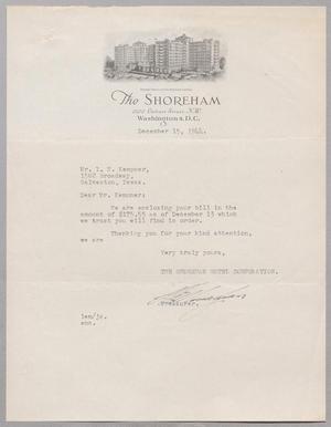 [Letter from the Shoreham Hotel Corporation to Isaac H. Kempner, December 15, 1944]