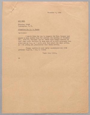 [Letter from Isaac H. Kempner to the Shoreham Hotel, November 8, 1944]