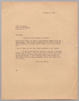 [Letter from Isaac H. Kempner to the St. Regis Hotel, November 8, 1944]