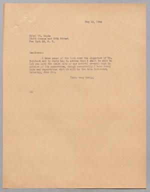 [Letter from Isaac H. Kempner to the St. Regis Hotel, May 13, 1944]