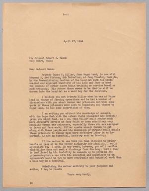 Primary view of object titled '[Letter from I. H. Kempner to Lt. Colonel Robert G. Saxon, April 27, 1944]'.