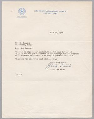 [Letter from John Lee Smith to Isaac H. Kempner, July 21, 1944]
