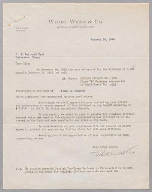 [Letter from White, Weld & Co. to the U.S. National Bank, January 10, 1944]