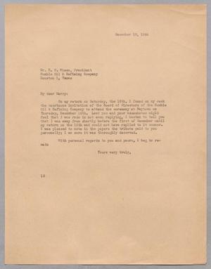 [Letter from Isaac H. Kempner to H. C. Wiess, December 18, 1944]