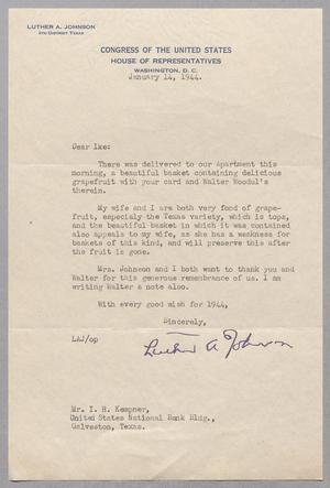 [Letter from Luther A. Johnson to Isaac H. Kempner, January 14, 1944]