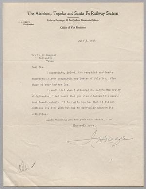 Primary view of object titled '[Letter from John H. Keefe to Isaac H. Kempner, July 3, 1944]'.