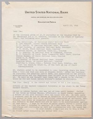 Primary view of object titled '[Letter from Robert Lee Kempner to I. H. Kempner, April 19, 1944]'.