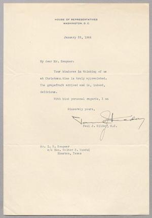 [Letter from Paul J. Kilday to Isaac H. Kempner, January 28, 1944]