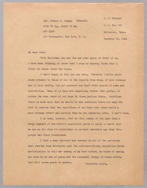 [Letter from I. H. Kempner to Helmus John Lehman, December 21, 1944]