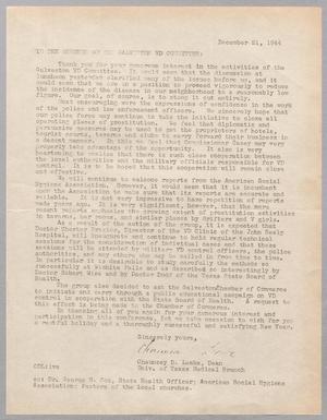 [Letter from University of Texas Medical Branch, December 21, 1944]