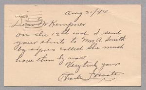 [Postal Card from Charles L'hoste to Isaac H. Kempner, August 21, 1944]