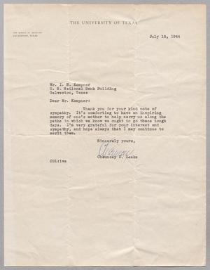 [Letter from Chauncey D. Leake to I. H. Kempner, July 18, 1944]