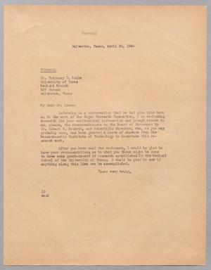 [Letter from I. H. Kempner to Chauncey D. Leake, April 25, 1944]